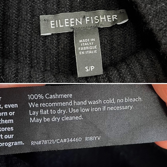 BOGO! EILEEN FISHER 100% Cashmere Ribbed Draped Turtleneck Sweater Black Small - Picture 10 of 10